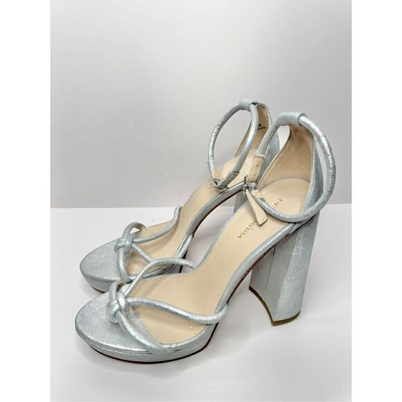 Pelle Moda Gillian Sandal 9.5 Silver Metallic Suede Open Toe Ankle Strap Heel - Picture 3 of 13